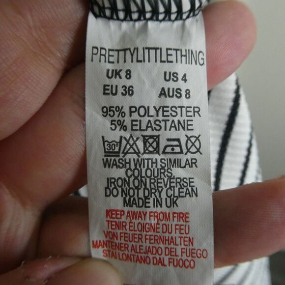 PrettyLittleThing Striped Cami Bodysuit Tank Top Snap Bottom Size 4 Black White - Picture 9 of 10